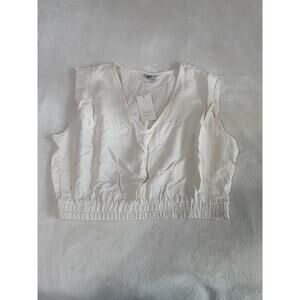 A New Day Women's Short Sleeve V-Neck Off White Crop Top Size L